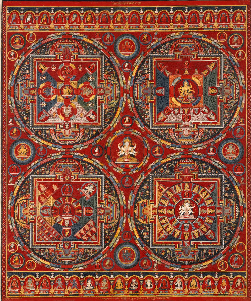 Sakya ordre. Fire mandalaer fra Vajravali-serien Thangka af Tibetan culture