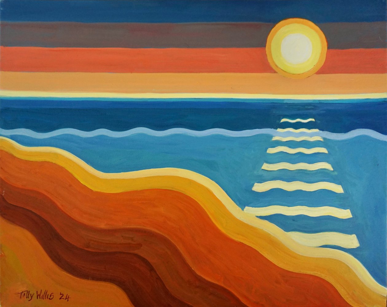 Ocean Sunset, 2024 (olie på plade) af Tilly Willis