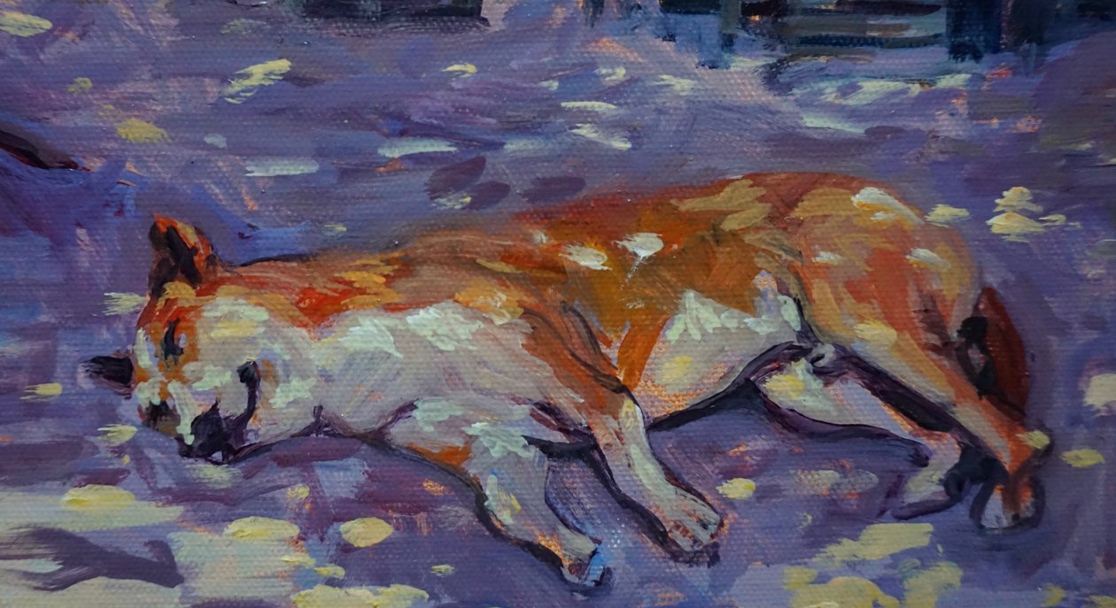 Sovende hund 2021 (olie) af Tilly Willis
