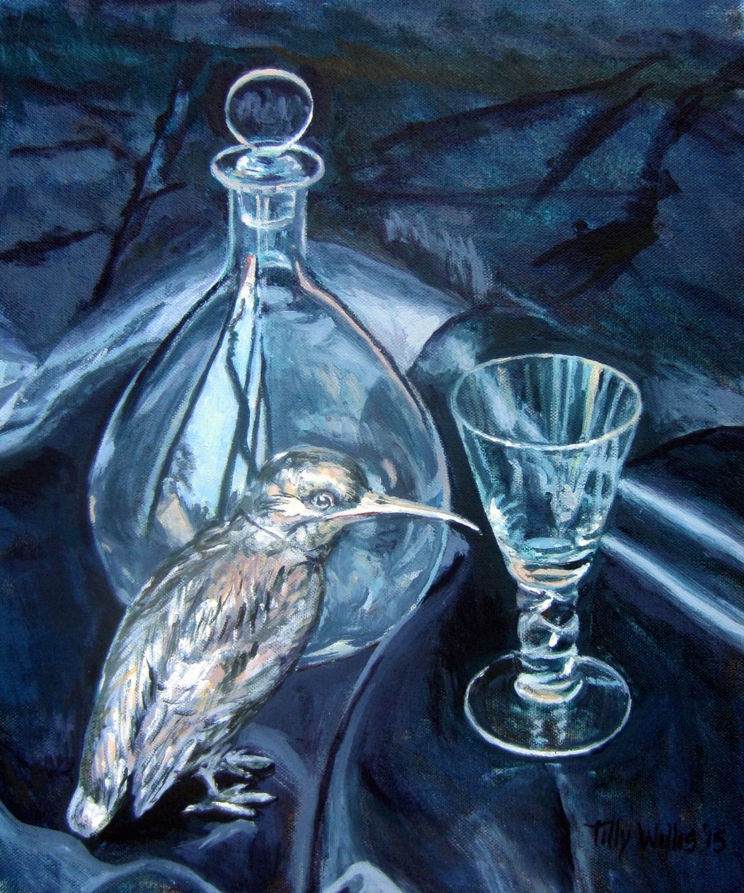 Stilleben med Silver Kingfisher 2018 (olie på lærred) af Tilly Willis
