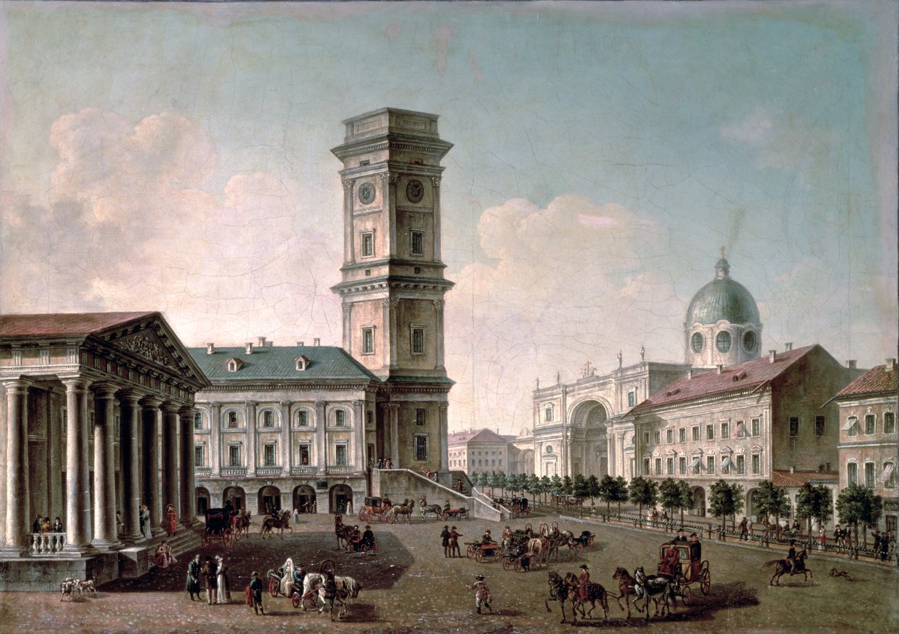 Udsigt over Nevsky Prospekt, St. Petersborg, 1810-20 olie på lærred af Timofei Alexeyevich Vasiliev
