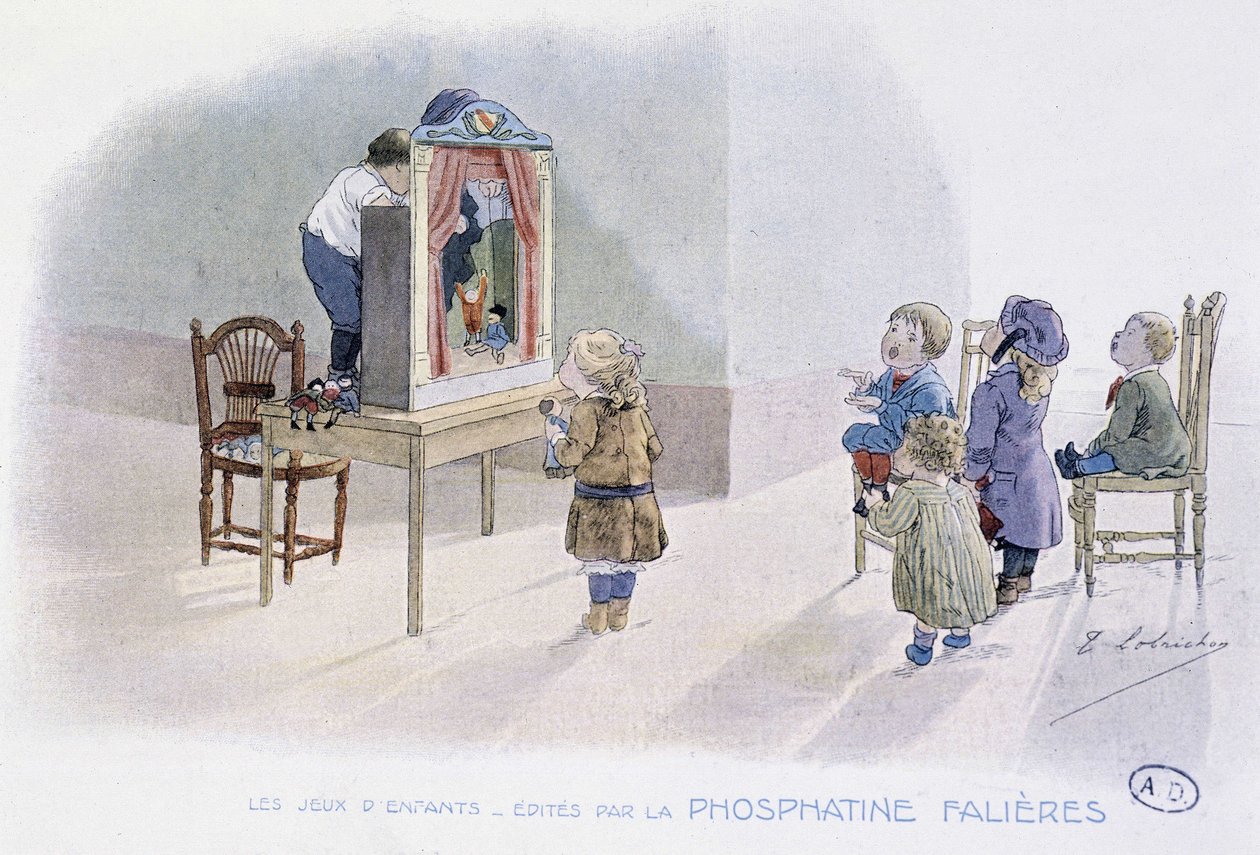 Børns spil: dukker (Guignol?) - dess. de Lobrichon, red. af Phosphatine Falieres, v.1920 af Timoleon Marie Lobrichon