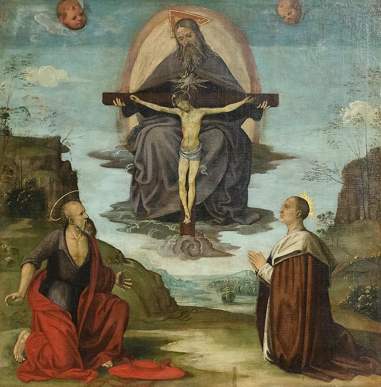 Treenigheden med Sankt Hieronymus og den velsignede Colombini, ca. 1520 (olie på lærred) af Timoteo Viti