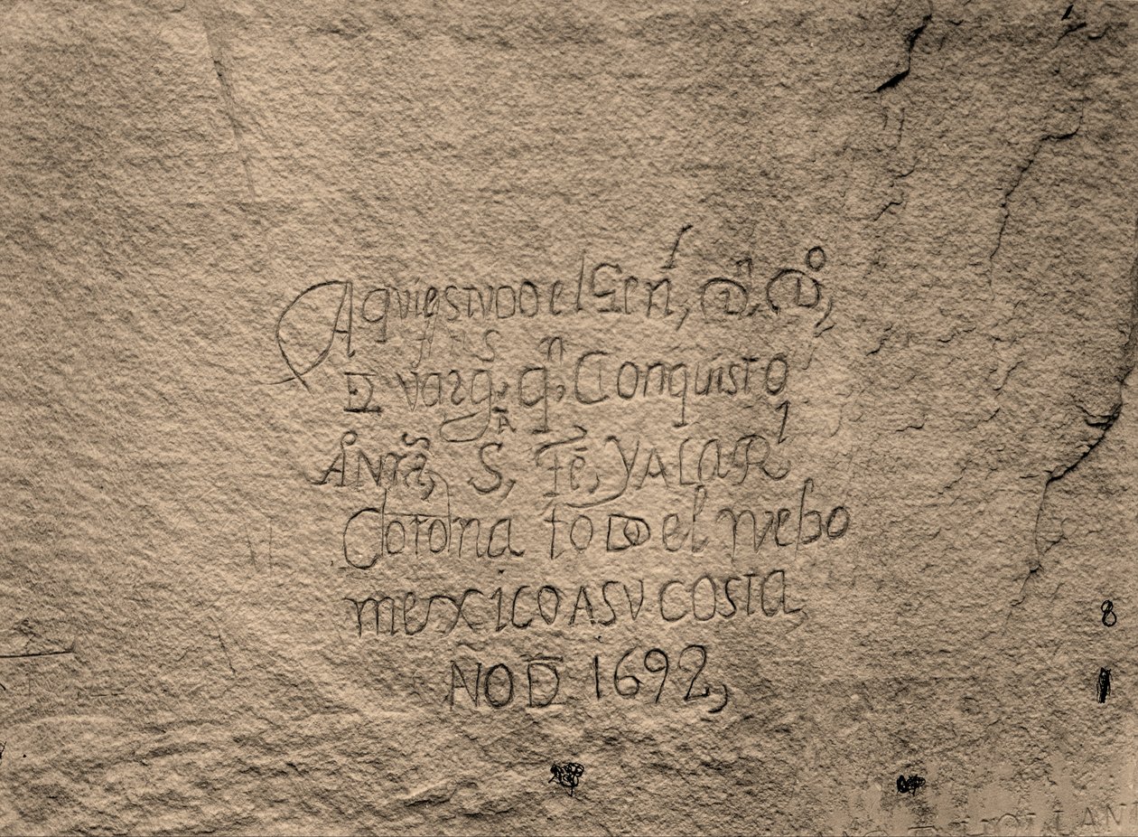 Historisk spansk registrering af erobringen; South Side of Inscription Rock, N. M. af Timothy H. OSullivan