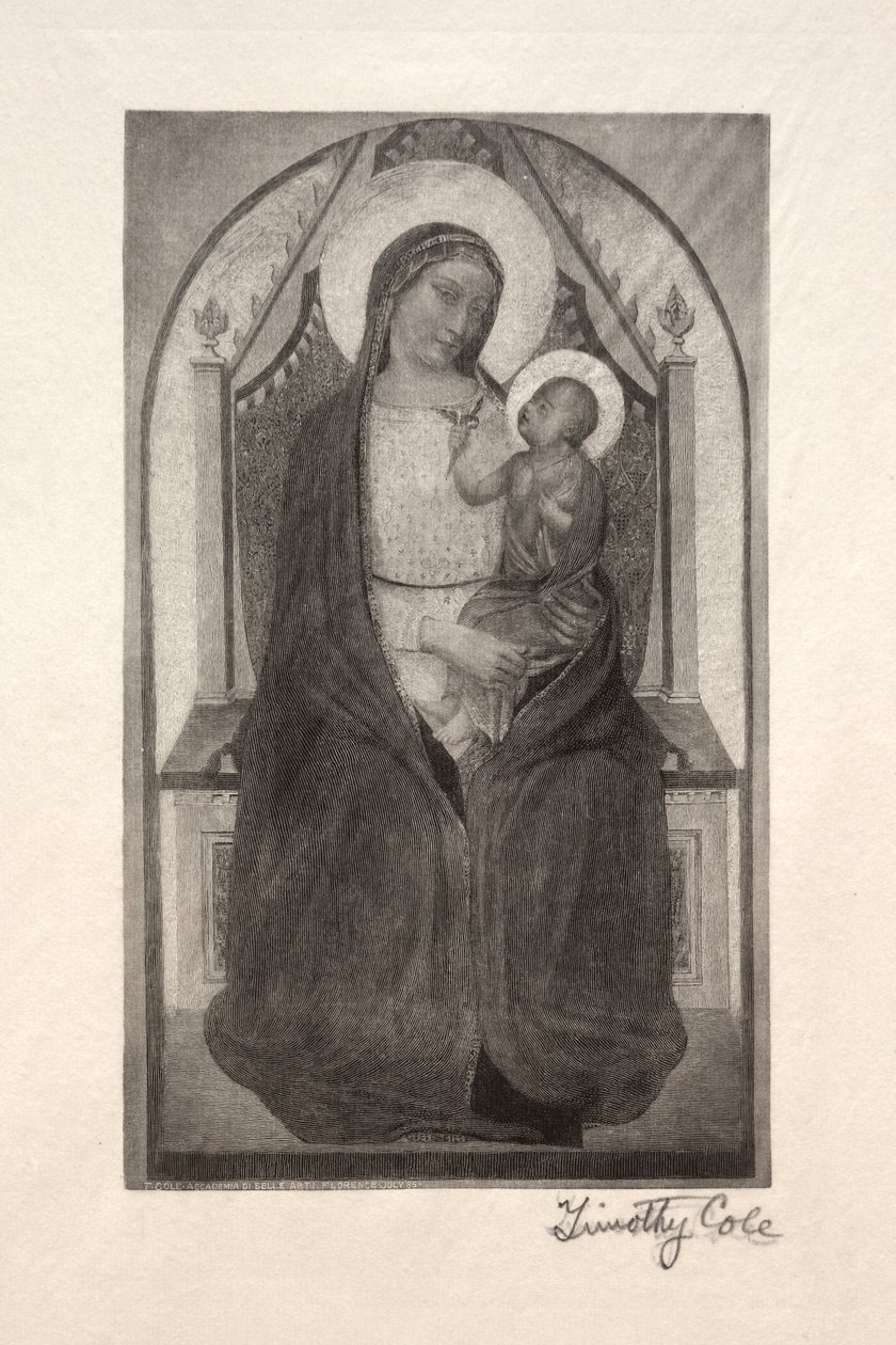 Gamle italienske mestre: Madonna tronet med en fugl, der holder barn, 1885. af Timothy Cole