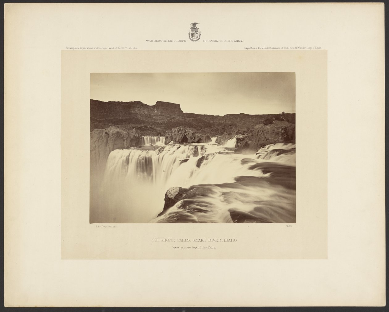 Shoshone Falls, Snake River, Idaho, udsigt over toppen af vandfaldet af Timothy H. OSullivan