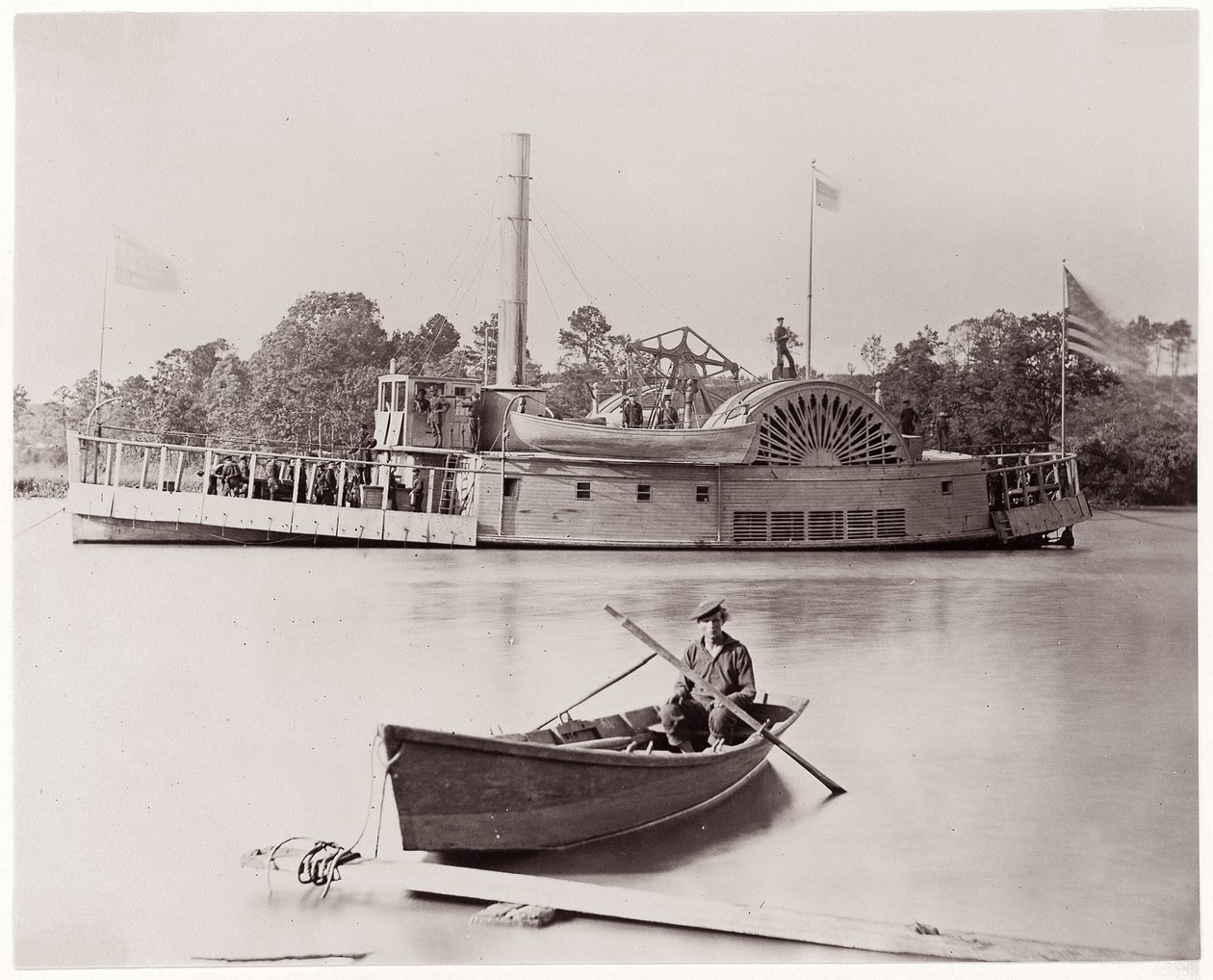 U.S. Gunboat, 1861-65 (albumin sølvtryk fra glasnegativ) af Timothy H. OSullivan