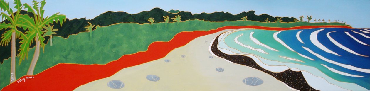 Dulan-stranden ser mod nord, 2010, olie på lærred af Timothy Nathan Joel