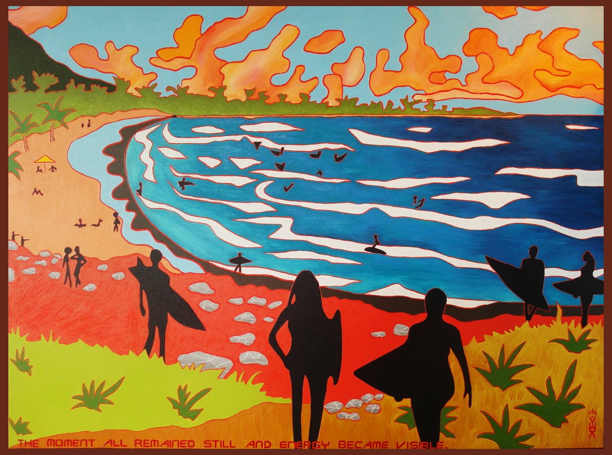 Dulan beach surfers, 2010, olie på lærred af Timothy Nathan Joel