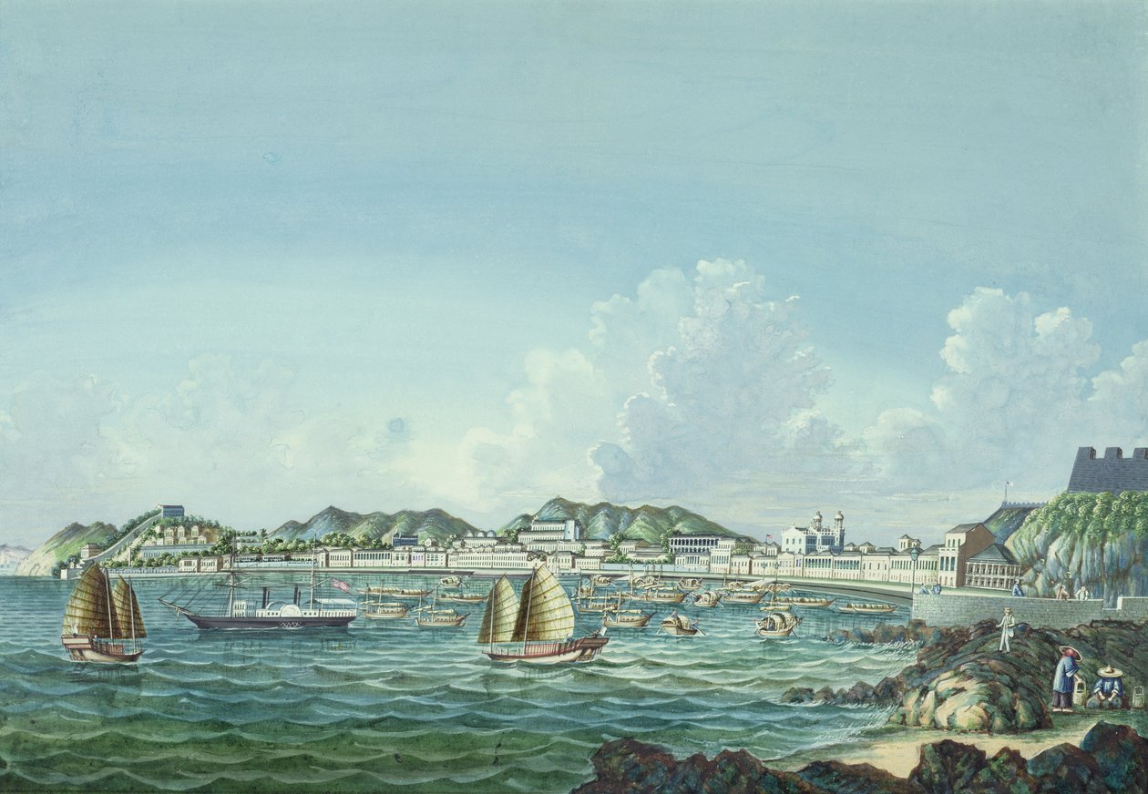 Udsigt over Macao, ca. 1860 (blæk og wc på papir) af Tinqua