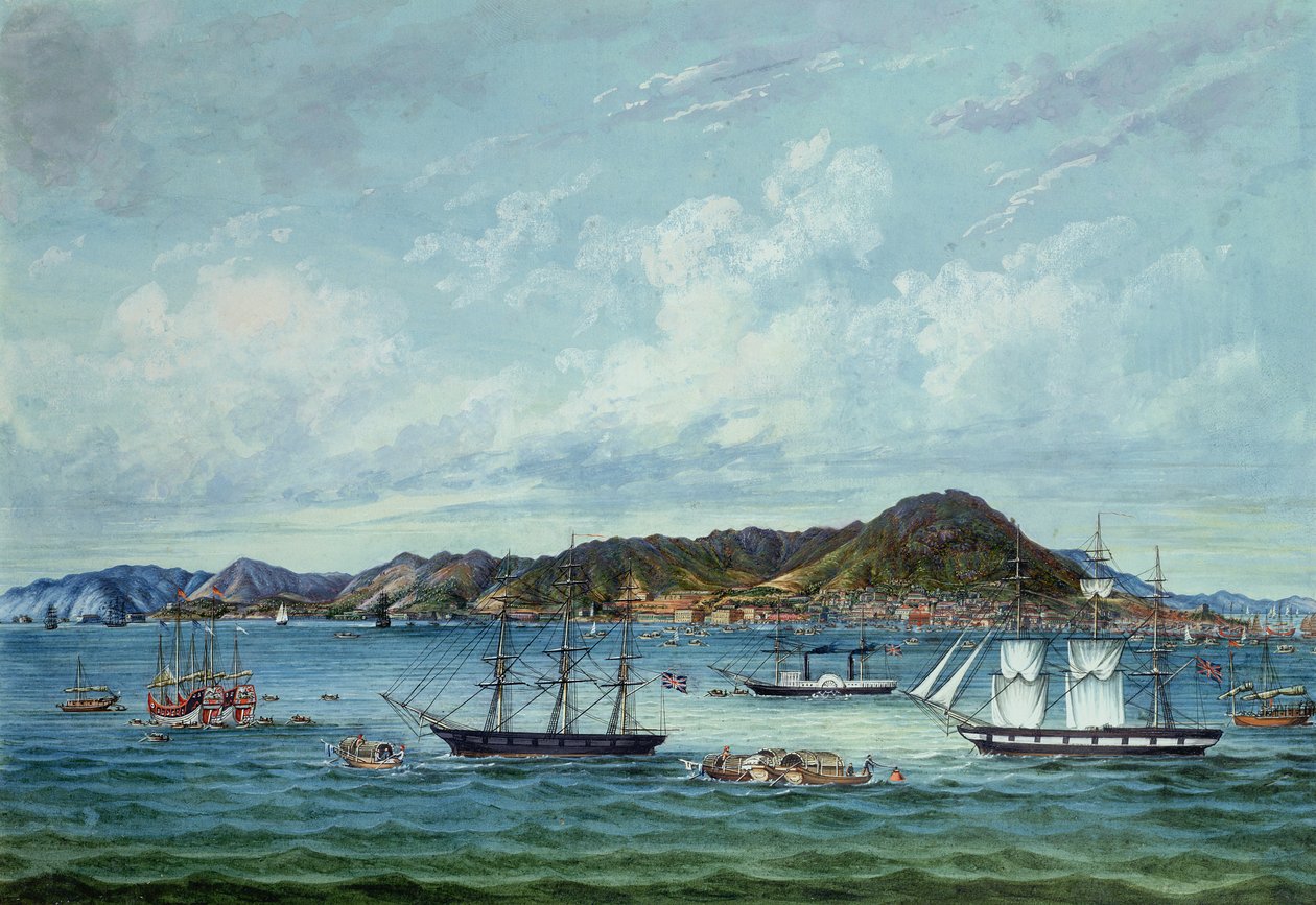 Udsigt over Hong Kong, ca. 1860 (blæk og wc på papir) af Tinqua