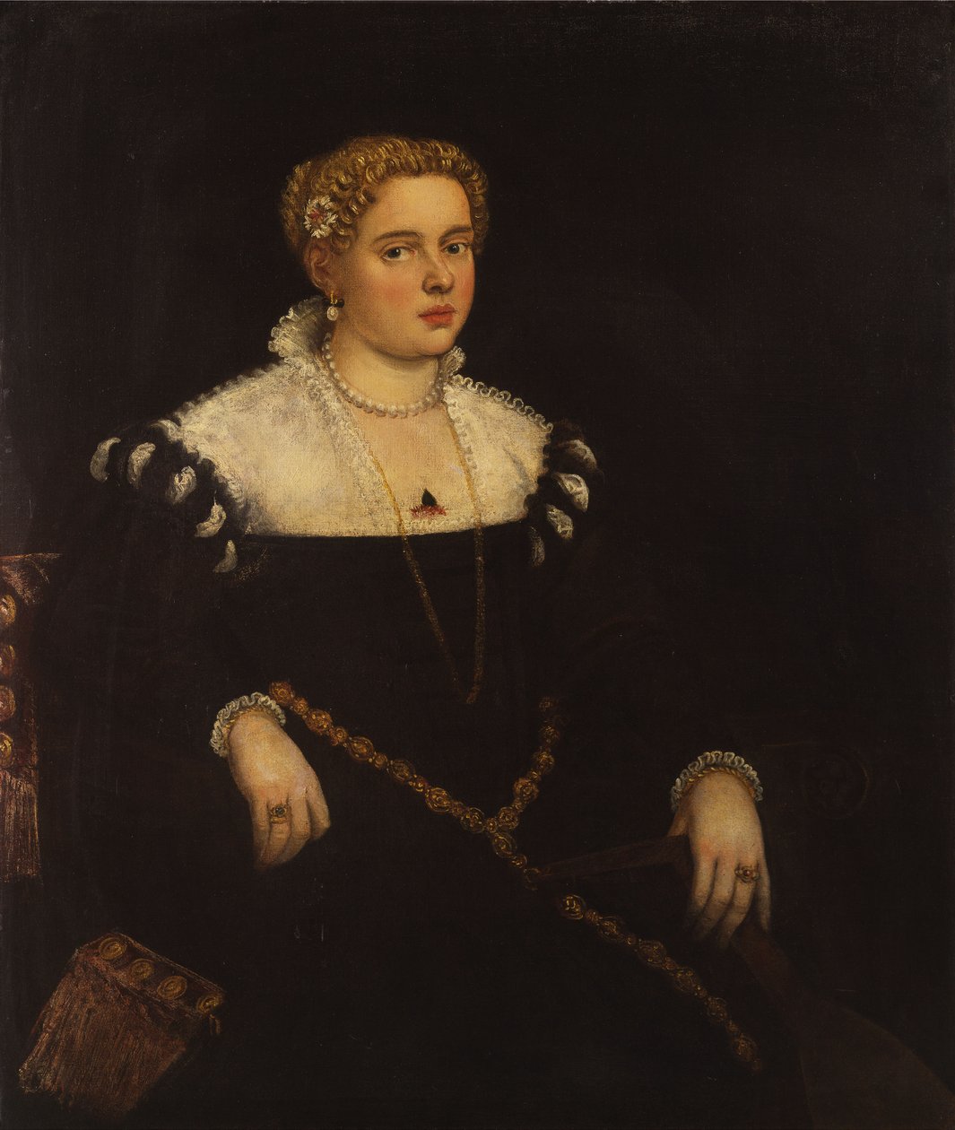 Portræt af en dame, trekvart længde, med en mandolin af Tintoretto