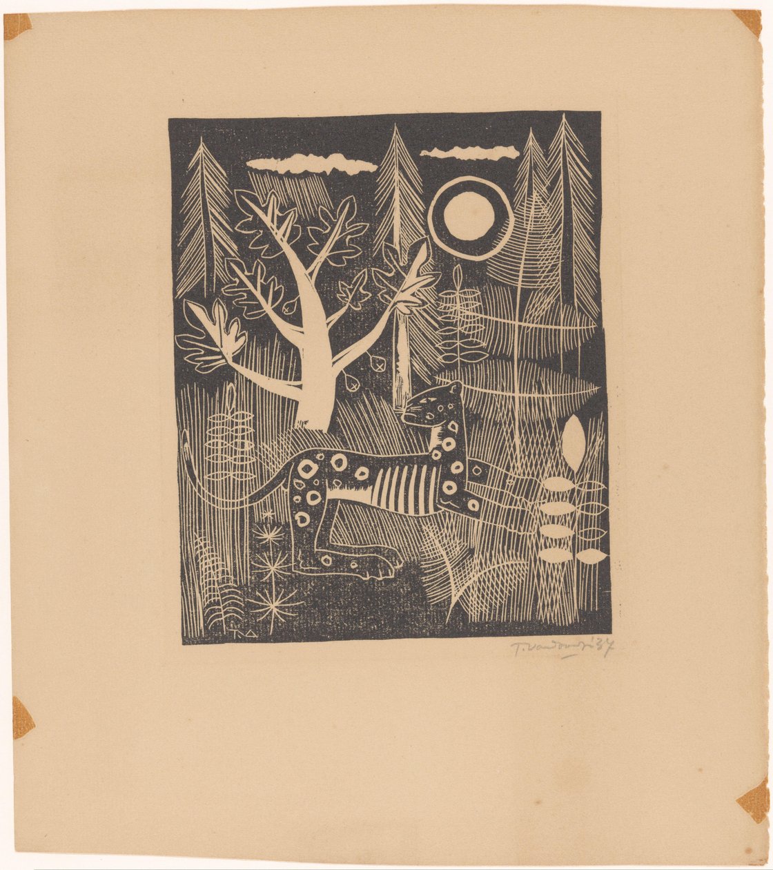 Skovudsigt med leopard af Tinus van Doorn (signed by artist)