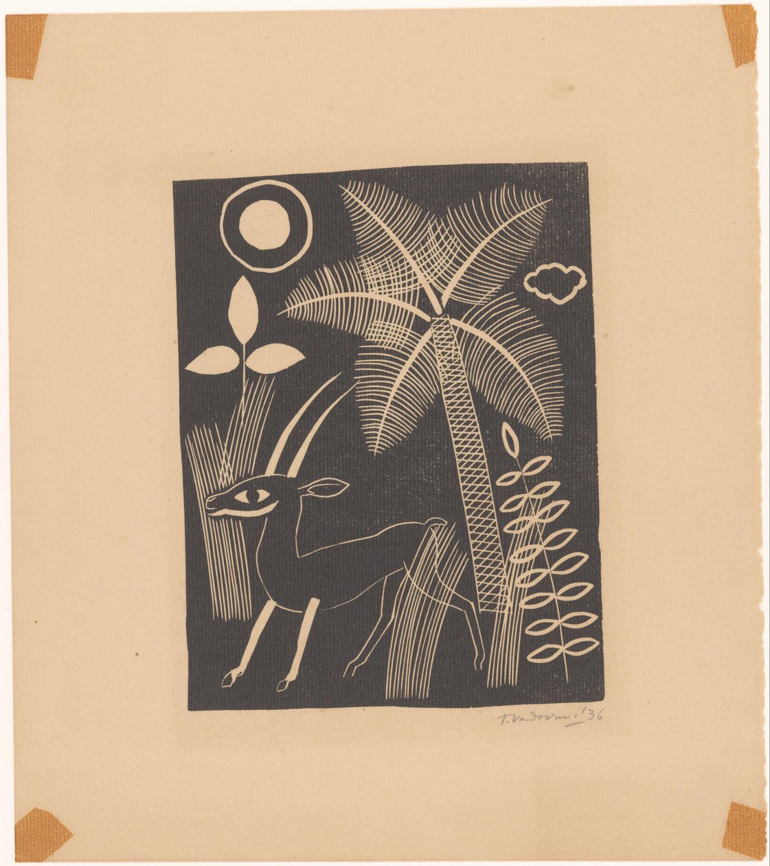 Hjorte med palme af Tinus van Doorn (signed by artist)