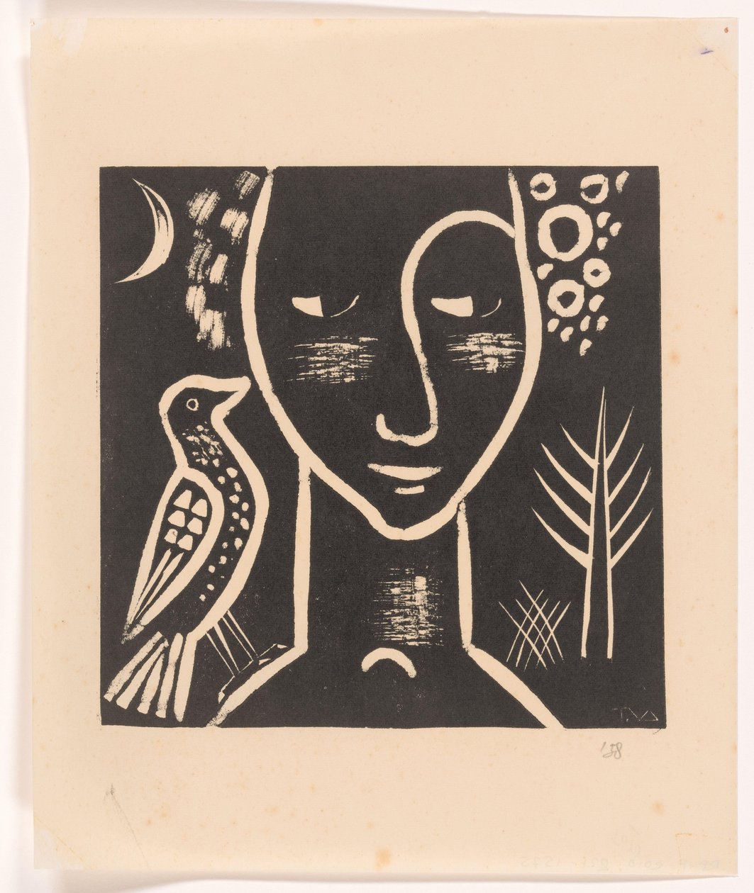 Kvindehoved med due af Tinus van Doorn (signed by artist)