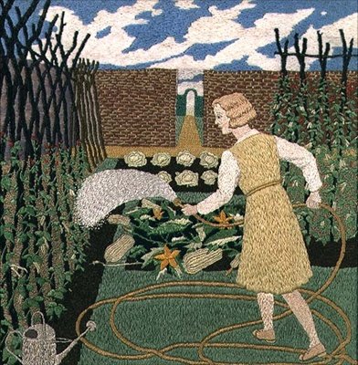En kvinde, der vander haven (håndarbejde) af Tirzah Ravilious