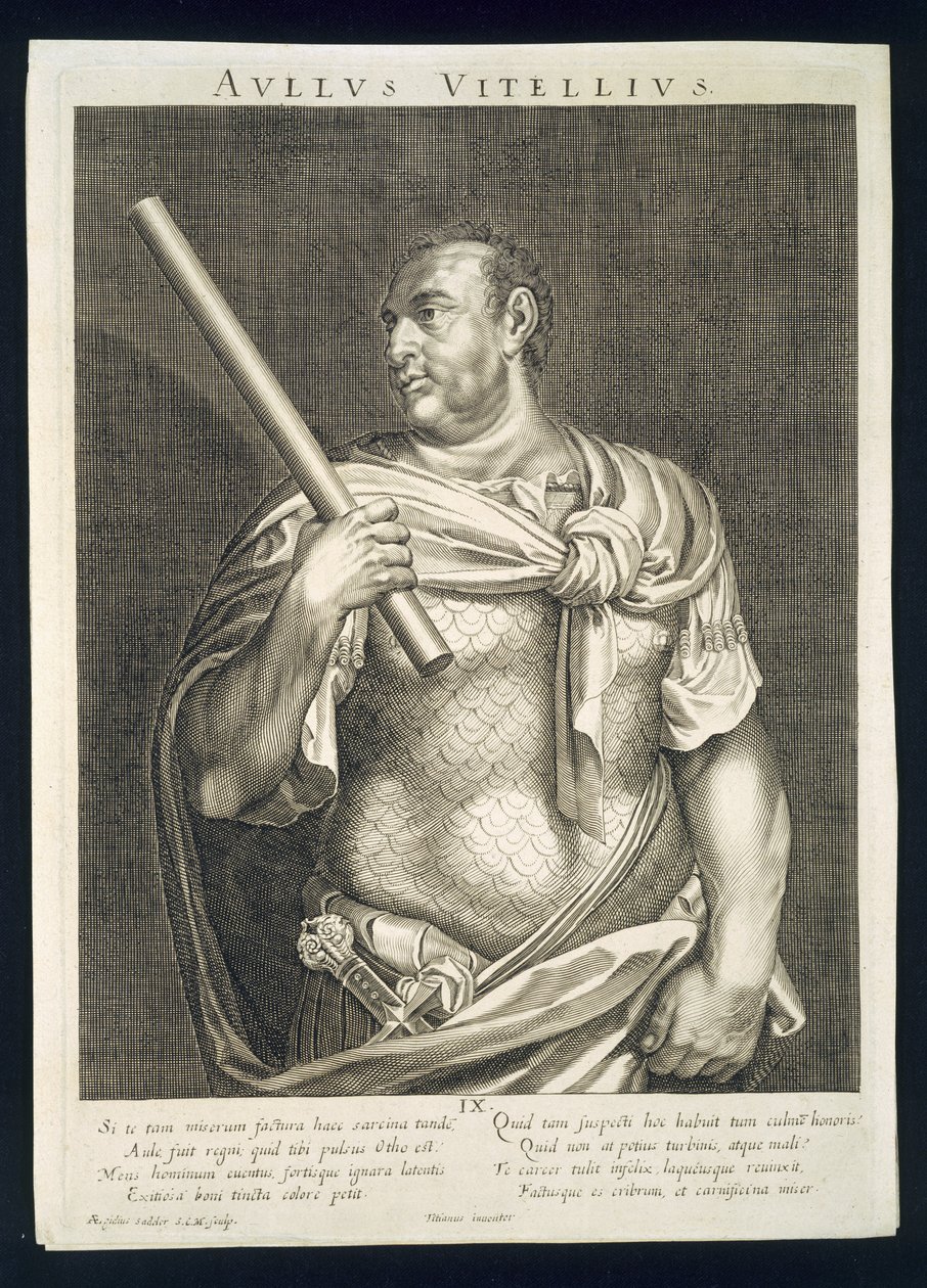 Aullus Vitellius kejser af Rom 68 e.Kr. indgraveret af Aegidius Sadler (1570-1629) af Tiziano Vecelli