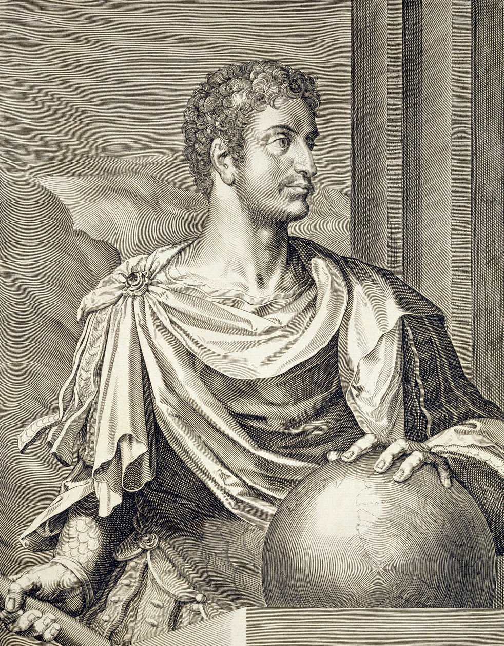 D. Octavius ​​​​Augustus (63 BC - 14 AD) Kejser af Rom 27 BC - 14 AD indgraveret af Aegidius Sadler (1570-1629) af Tiziano Vecelli