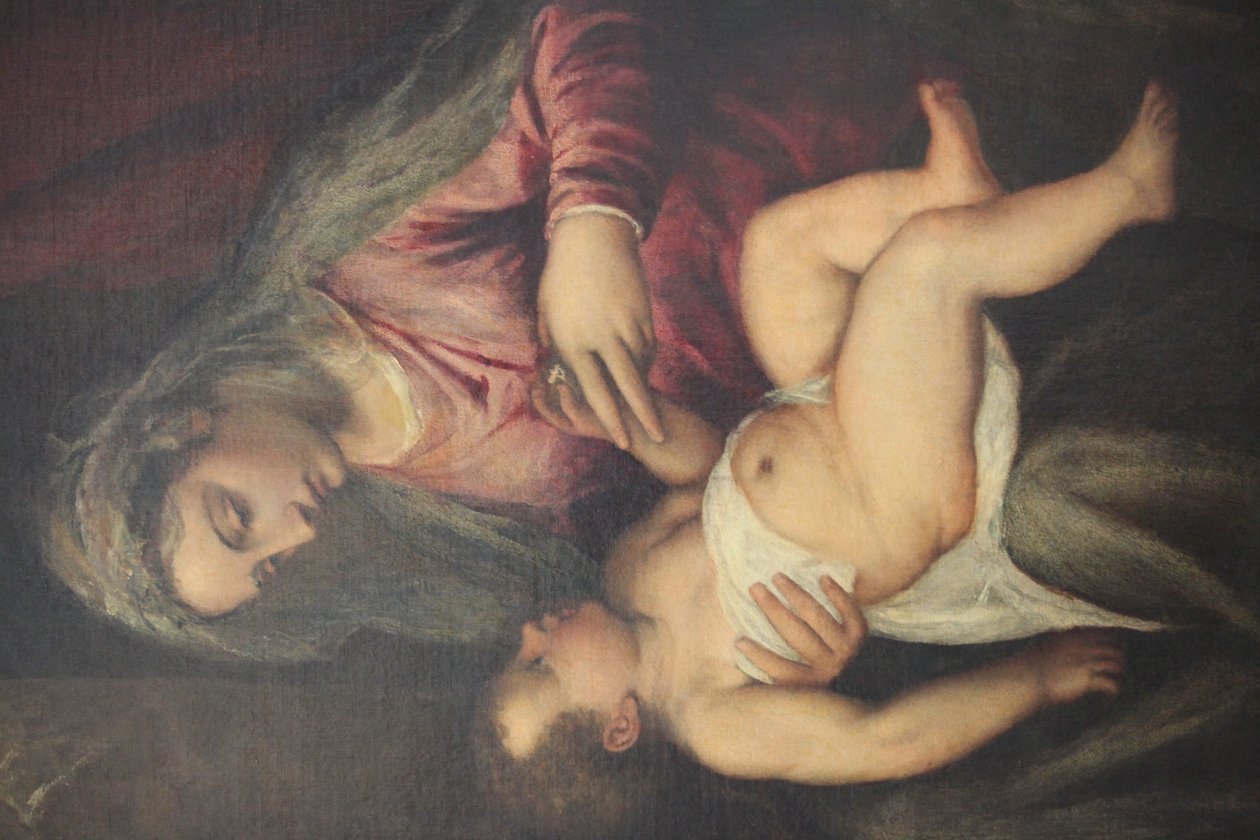 Madonna og barn detaljer af Tiziano Vecelli