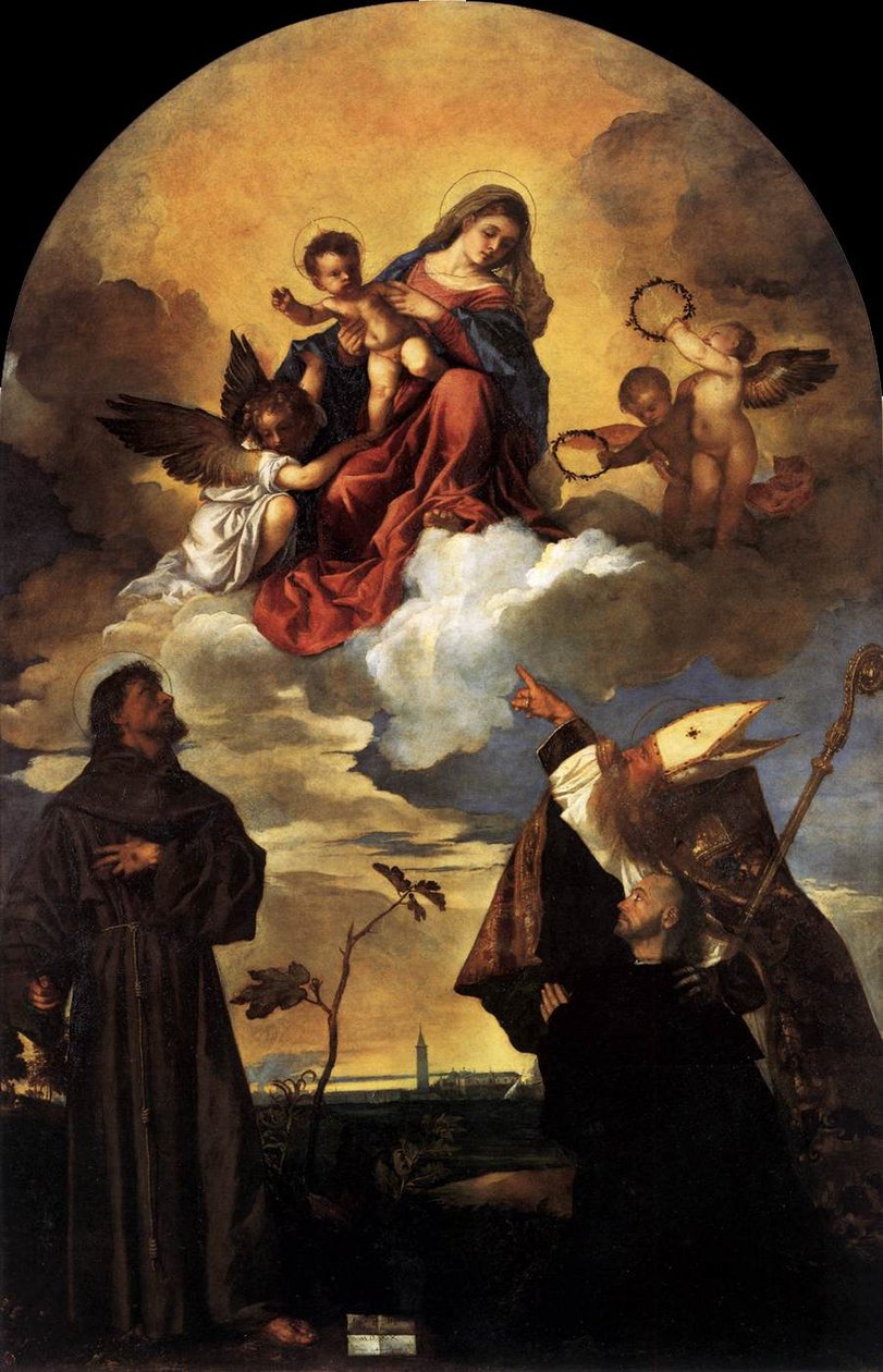 Madonna i herlighed med Kristusbarnet og Francis og Alvise med donoren af Tiziano Vecelli