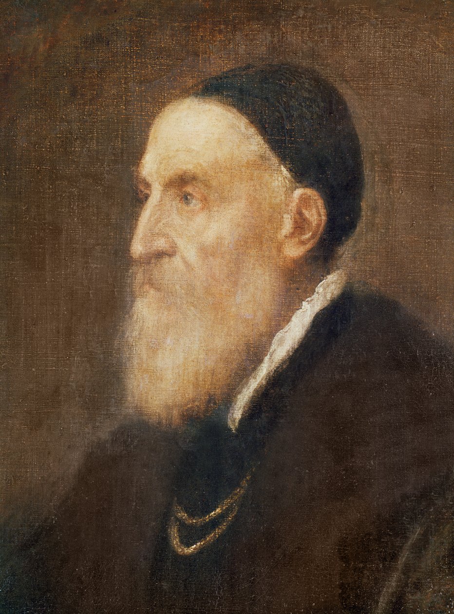Selvportræt detalje af hovedet, c.1575 olie på lærred af Tiziano Vecelli