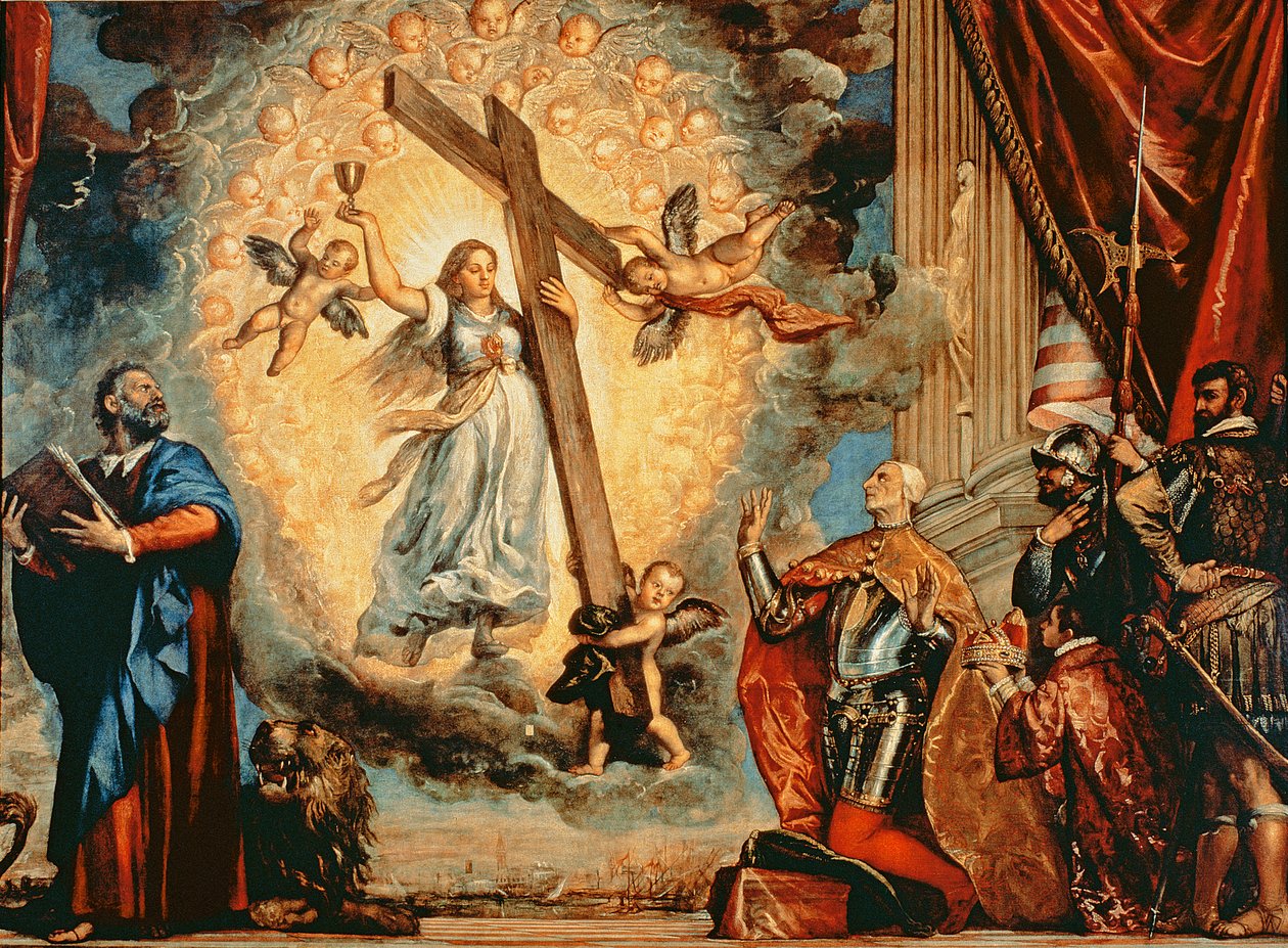 Doge Grimani knæler foran Faith af Tiziano Vecelli