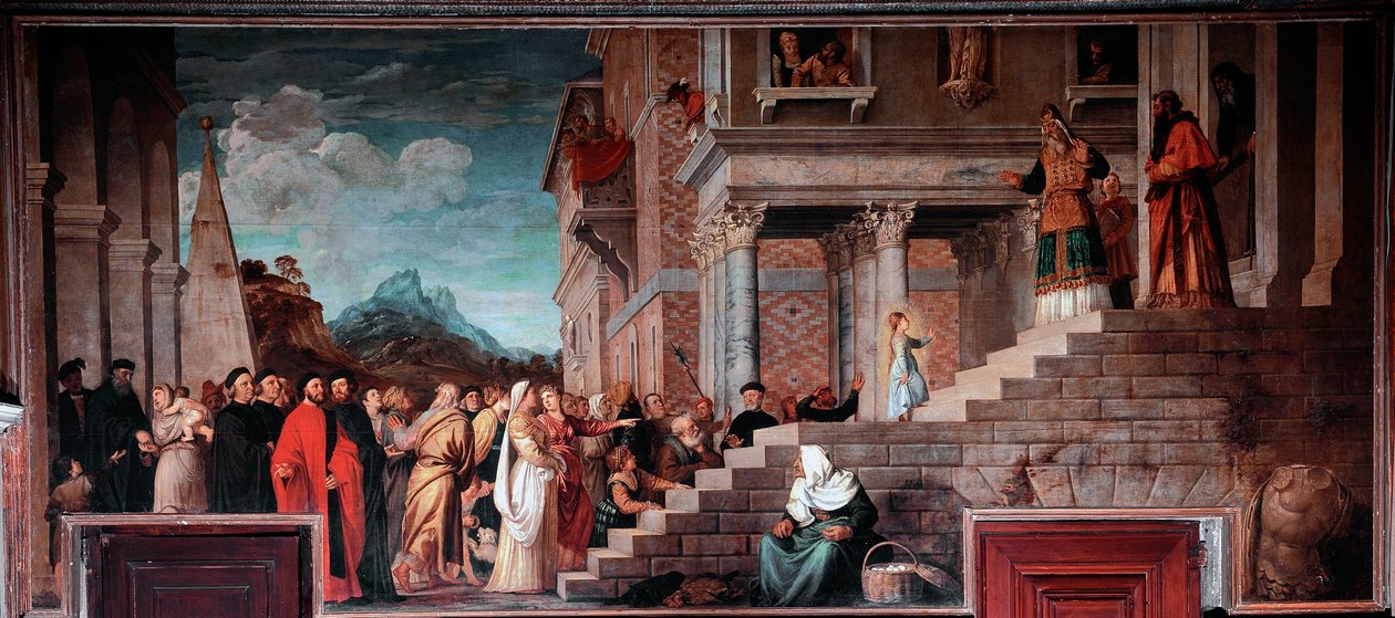 Præsentationen af jomfruen i templet, 1534-38 af Tiziano Vecelli