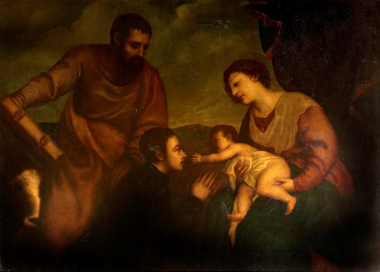 Madonna og barn med St Mark af Tiziano Vecelli