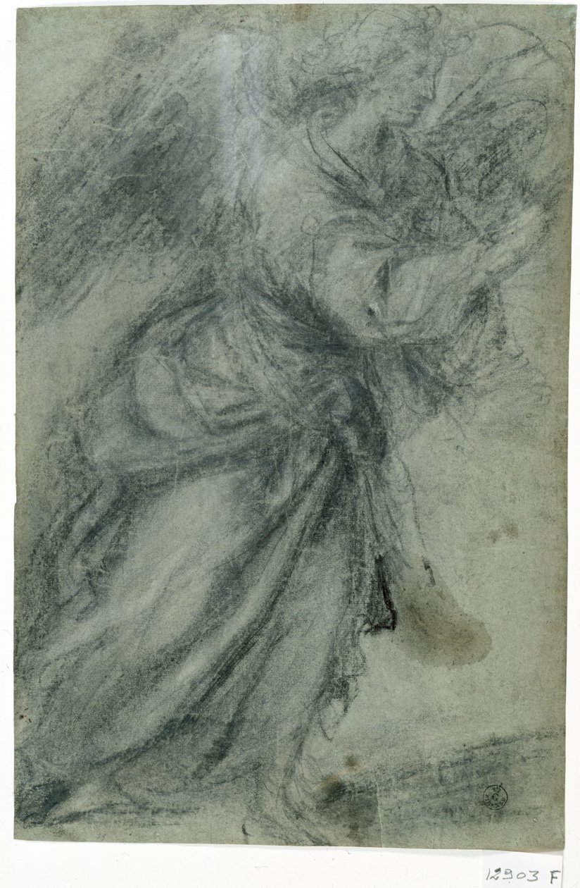 Bebudelsesenglen (kridt på papir) af Titian (c.1488-1576)