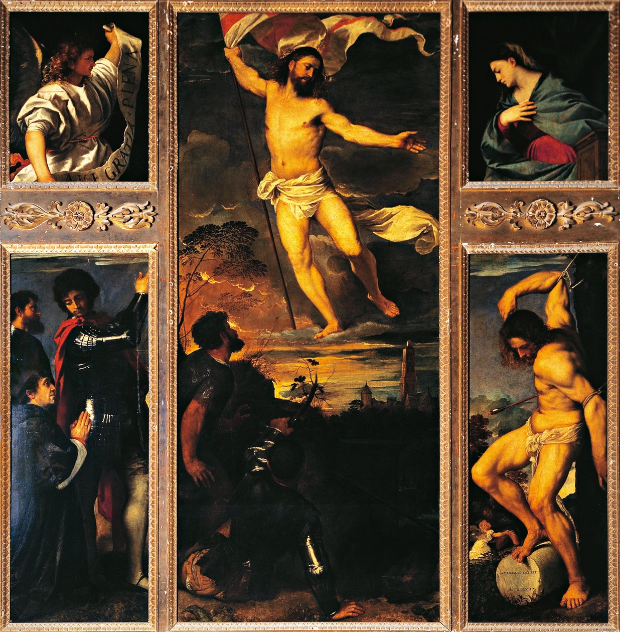 Averoldi altertavle af Vecellio Tiziano (1488-1576), olie på lærred, 278x292 cm Collegiate Church of Saints Nazario og Celso, Brescia af Titian (c.1488 1576)