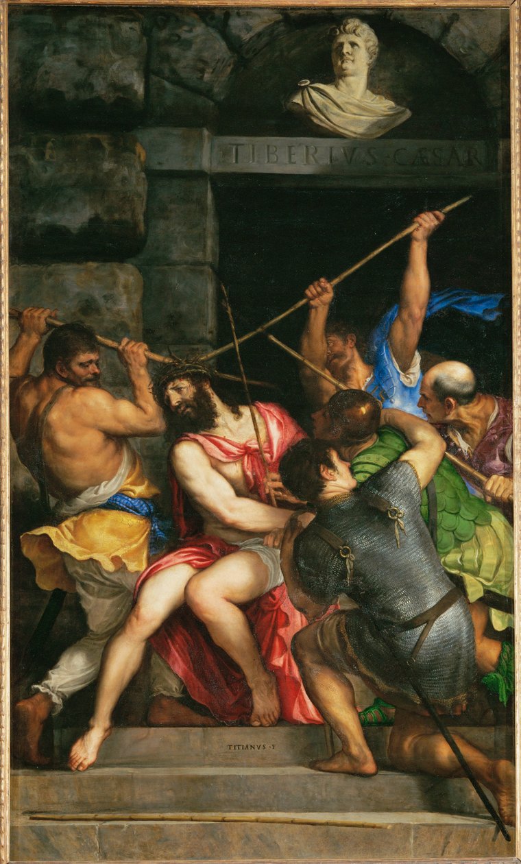 Kristus kronet med en tornekrone ... af Titian (c.1488 1576)