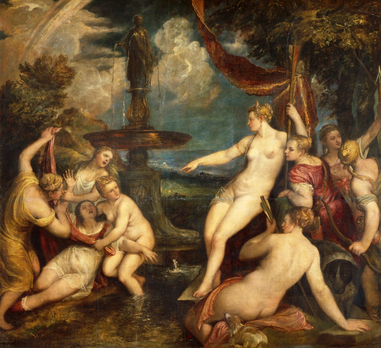 Diana og Callisto, af Titian (ca 1490-1576), olie på lærred af Titian (c.1488 1576)