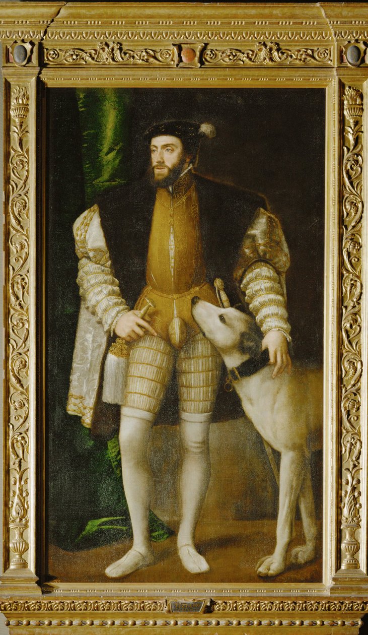 Kejser Karl V og hunden ... (maleri på lærred) af Titian (c.1488 1576)