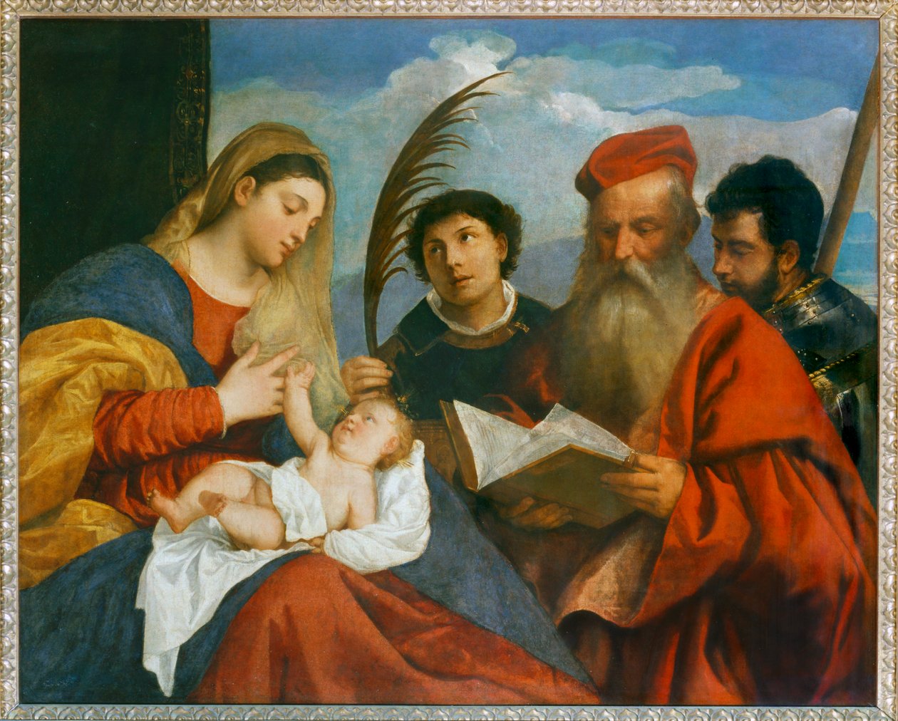 Jomfruen og barnet med Sankt Stefan, Sankt Hieronymus ... af Titian (c.1488 1576)