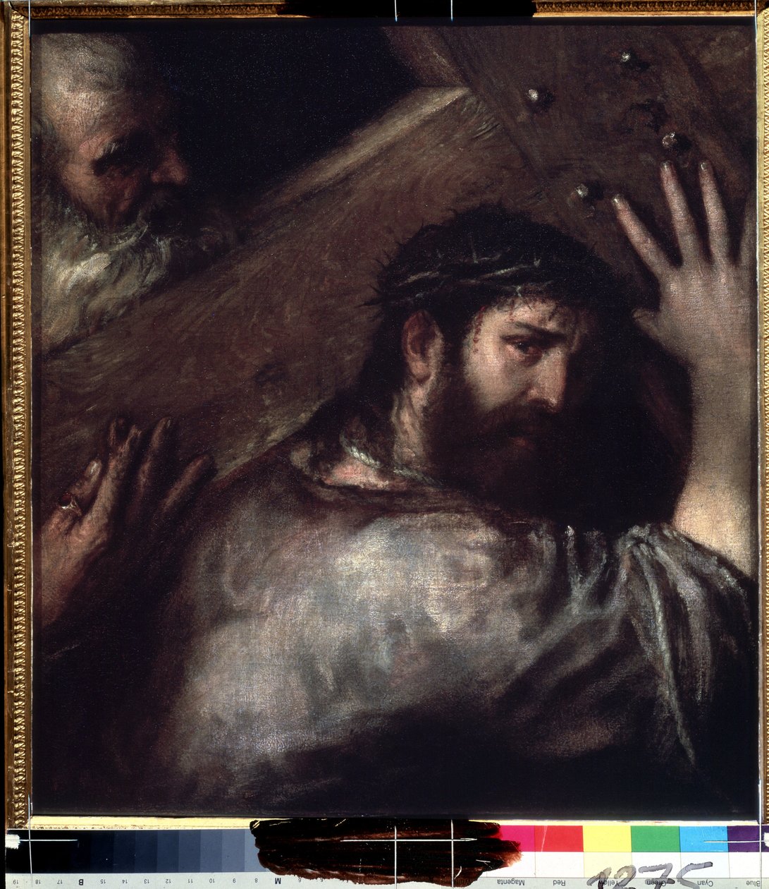 Kristus bærer korset (Le portement de croix) (Kristus bærer korset). Maleri af Titian eller Le Titian (Tiziano Vecellio eller Vecelli, eller Tiziano da Cador af Titian (c.1488 1576)