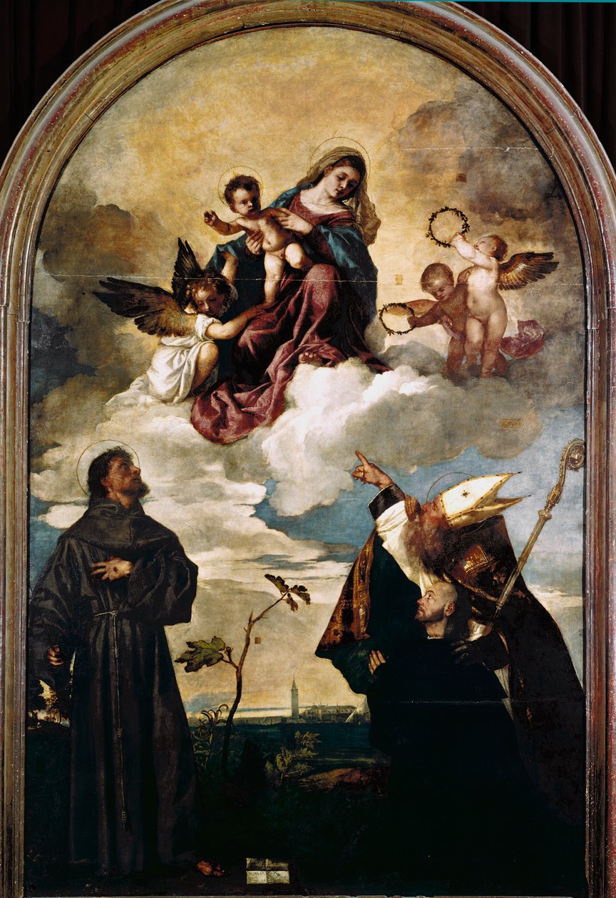 Madonna i herlighed med Child, Saints Francis og Alvise og donoren Luigi Gozzi af Titian (c.1488 1576)