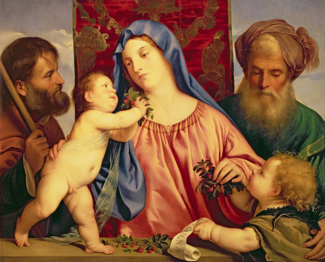 Madonna af Kirsebærrene med Josef, St. Zacharias og Johannes Døberen (panel) af Tiziano Vecelli