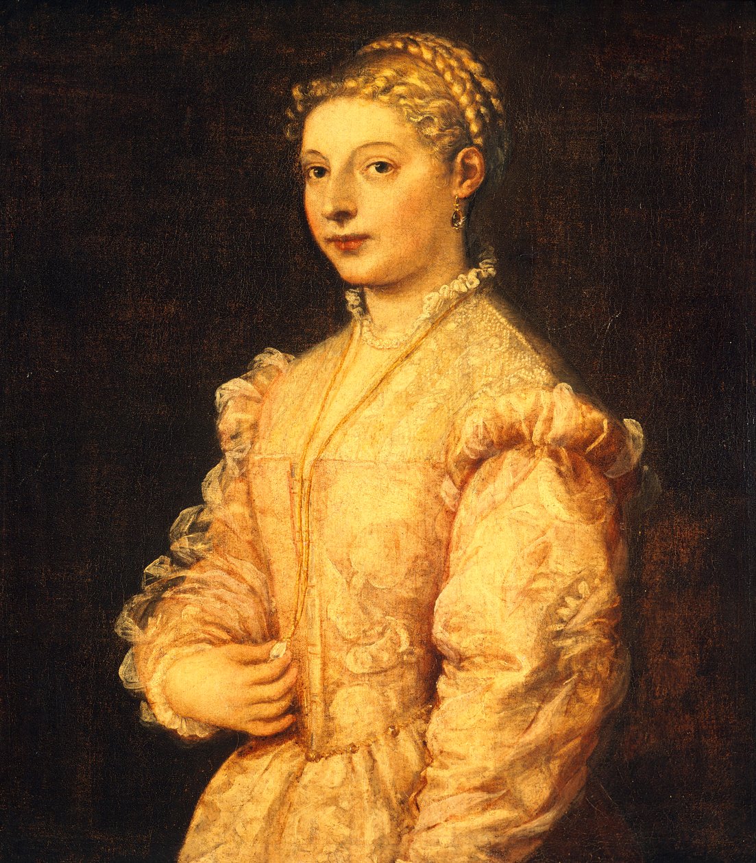 Portræt af Lavinia Vecellio eller ung kvinde, af Titian (ca 1490-1576), olie på lærred, 84x73 cm af Titian (c.1488 1576)