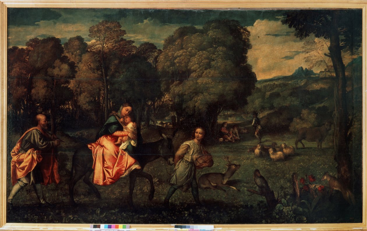 Flugten til Egypten, ca. 1508 (olie på lærred) af Titian (c.1488 1576)