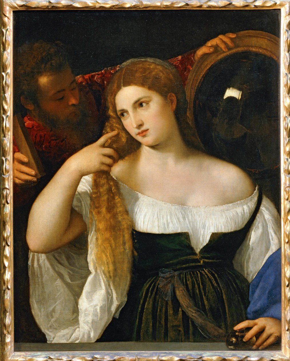 Pigen og spejlet ... af Titian (c.1488-1576)