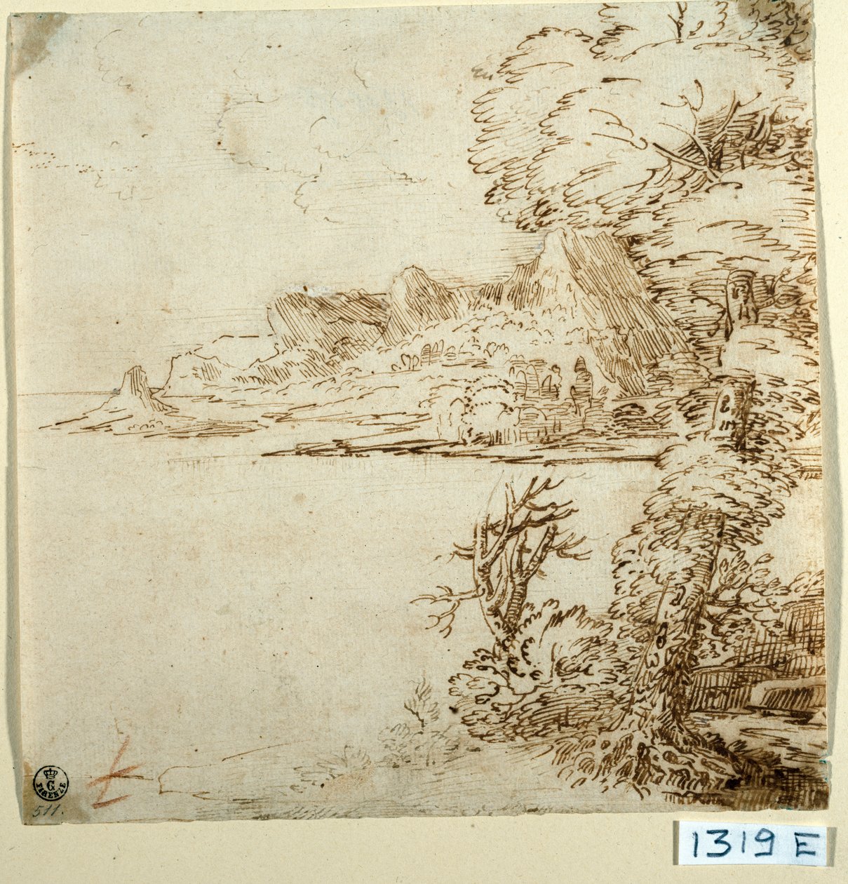 Udsigt over en bjergrig kyst (blæk på papir) af Titian (c.1488 1576)