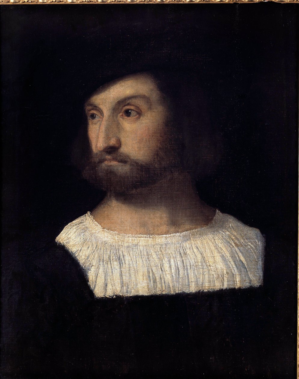Portræt af Alfonso I af Este, hertug af Ferrara (1476-1534) Maleri tilskrevet Tiziano Vecellio kaldet Titian (1485-1576) 1500-tallet. Besancon. Museum for Skønne Kunster af Titian (c.1488 1576) (attr. to)