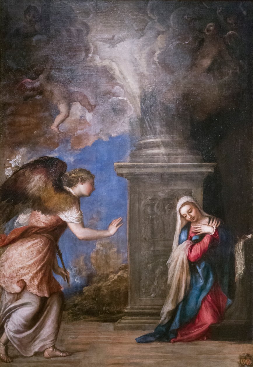 Annunciation, Tiziano Vecellio (olie på lærred) af Titian (c.1488 1576)