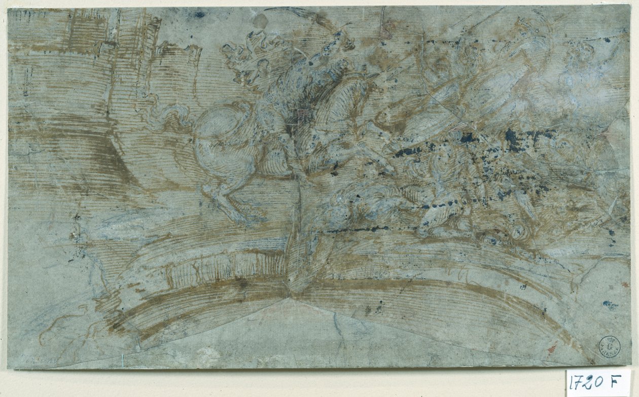 Battle (pen og blæk på papir) af Titian (c.1488 1576)