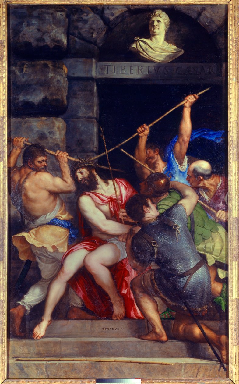 Kristuskrans af torne Maleri af Tiziano Vecellio kaldet Titian (1485-1576) 1500-tallets søn. 3,03x1,8 m af Tiziano Vecelli