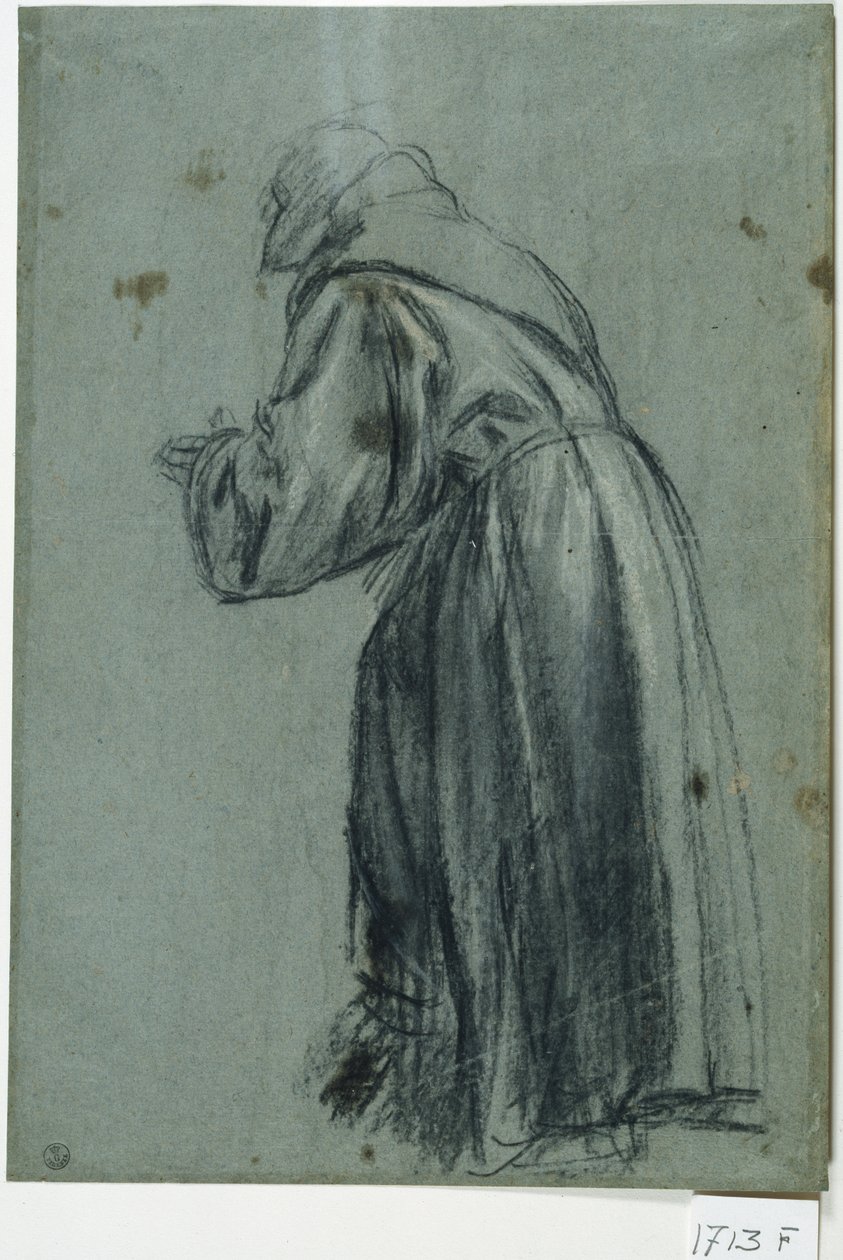 Franciskaner i bøn (kul på papir) af Titian (c.1488 1576)
