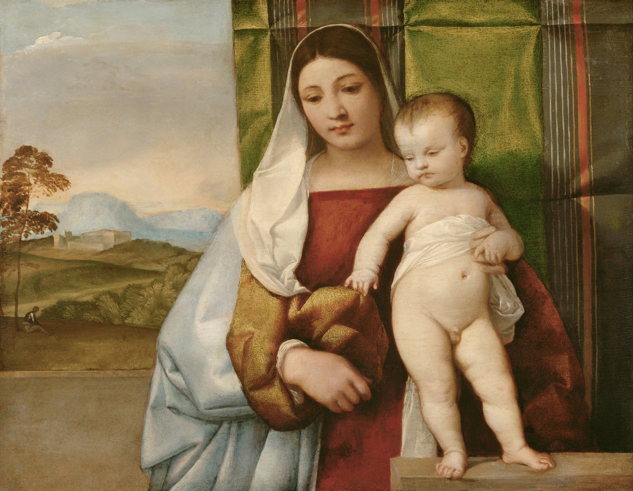""Madonna zingarella"" (La madone bohemienne) (Sigøjner-madonnaen) Maleri af Tiziano (Titian eller Titian) (1488-1576) ca. 1510 - Olie på træ Dim 65,5x83,5 cm Kunsthistorisk museum, Wien af Titian (c.1488 1576)