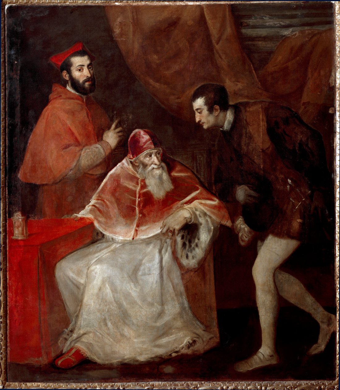 Pave Paul III og hans børnebørn (Alessandro og Ottavio Farnese) af Tiziano Vecelli