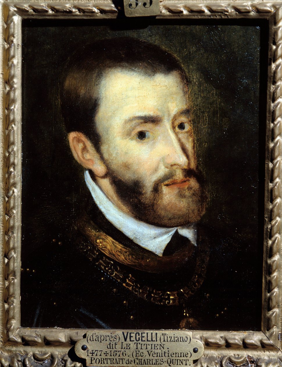 Portræt af kejser Charles V (1500-1558) Maleri af Augustine Quesnel (1595-1661) efter Tiziano Vecellio kendt som Le Titian (1485-1576) 1500-tallet. Chantilly, Musee Conde af Titian (c.1488 1576)