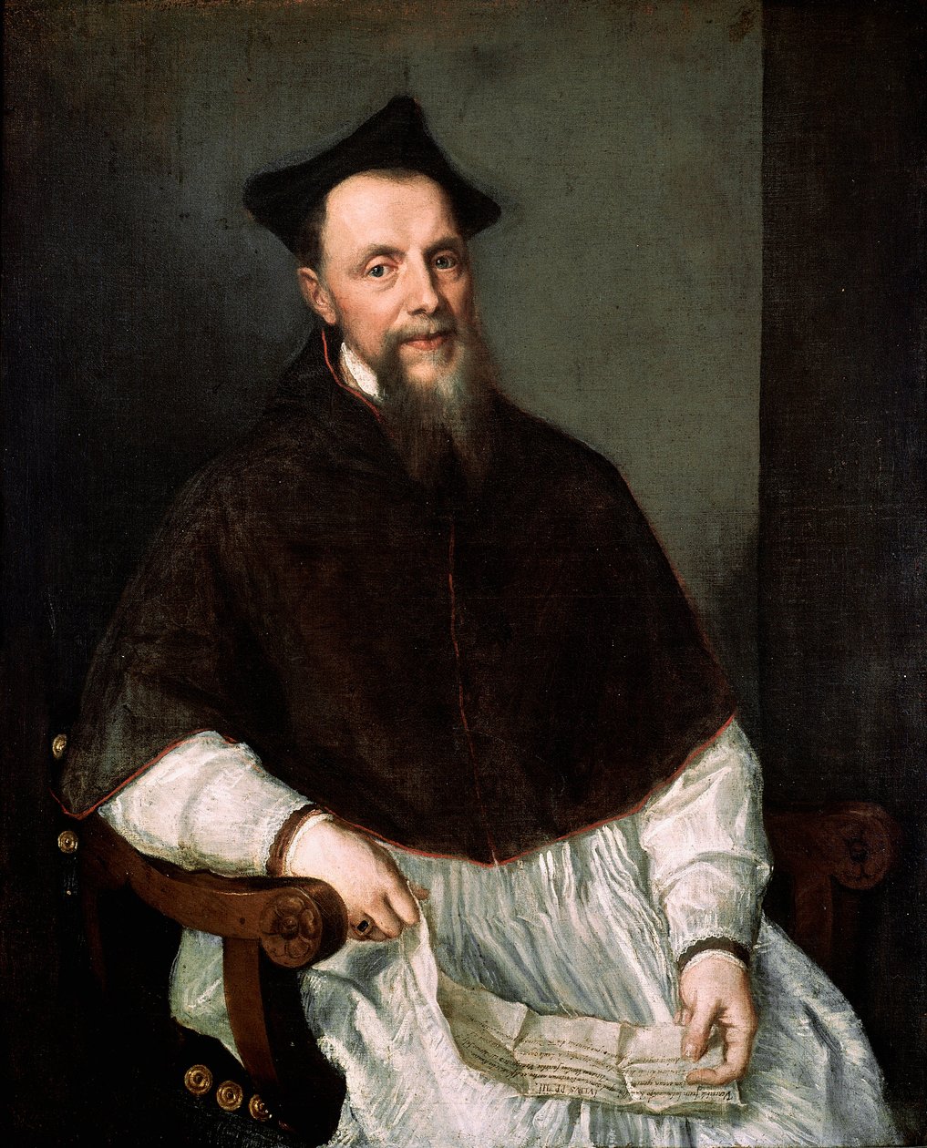 Portræt af prælaten Ludovico Beccadelli (han deltog i koncilet i Trent) Maleri af Tiziano Vecellio kaldet Tizianen (ca. 1490-1576) af Titian (c.1488 1576)